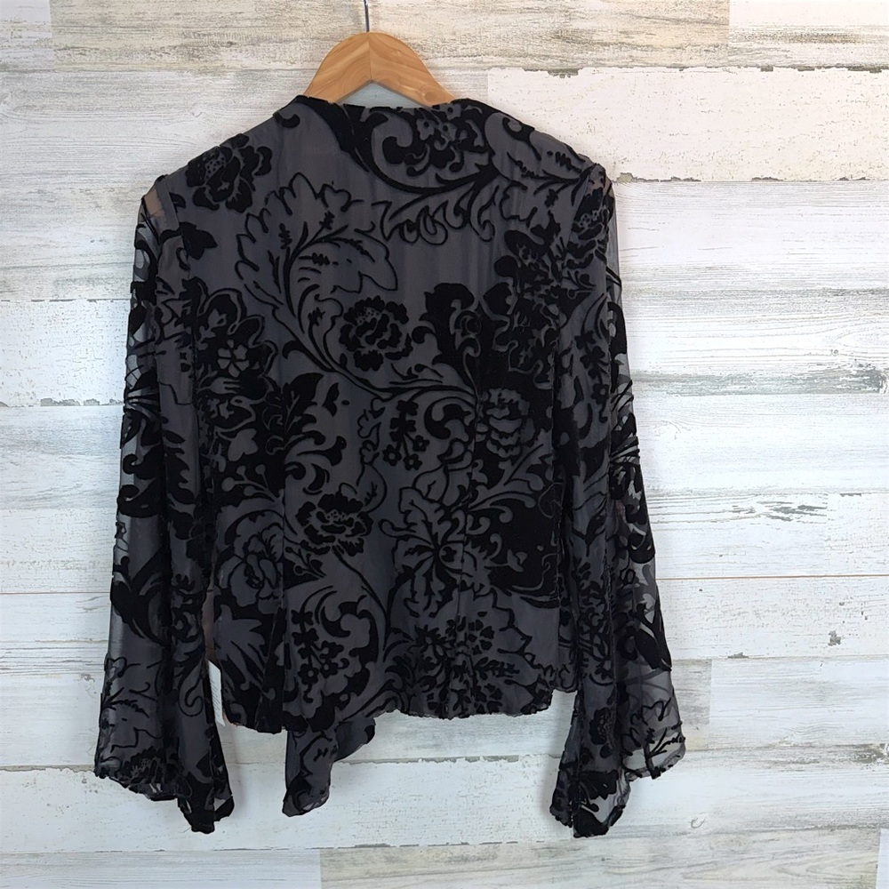 Xscape Whimsigoth Sheer Black Burnout Velvet Bell Sleeve Wrap Top 10 Gothic - Picture 7 of 15